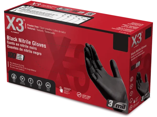 X3 Industrial Black Nitrile Gloves - 3 Mil, Dexterous, Powder-Free - Image 2